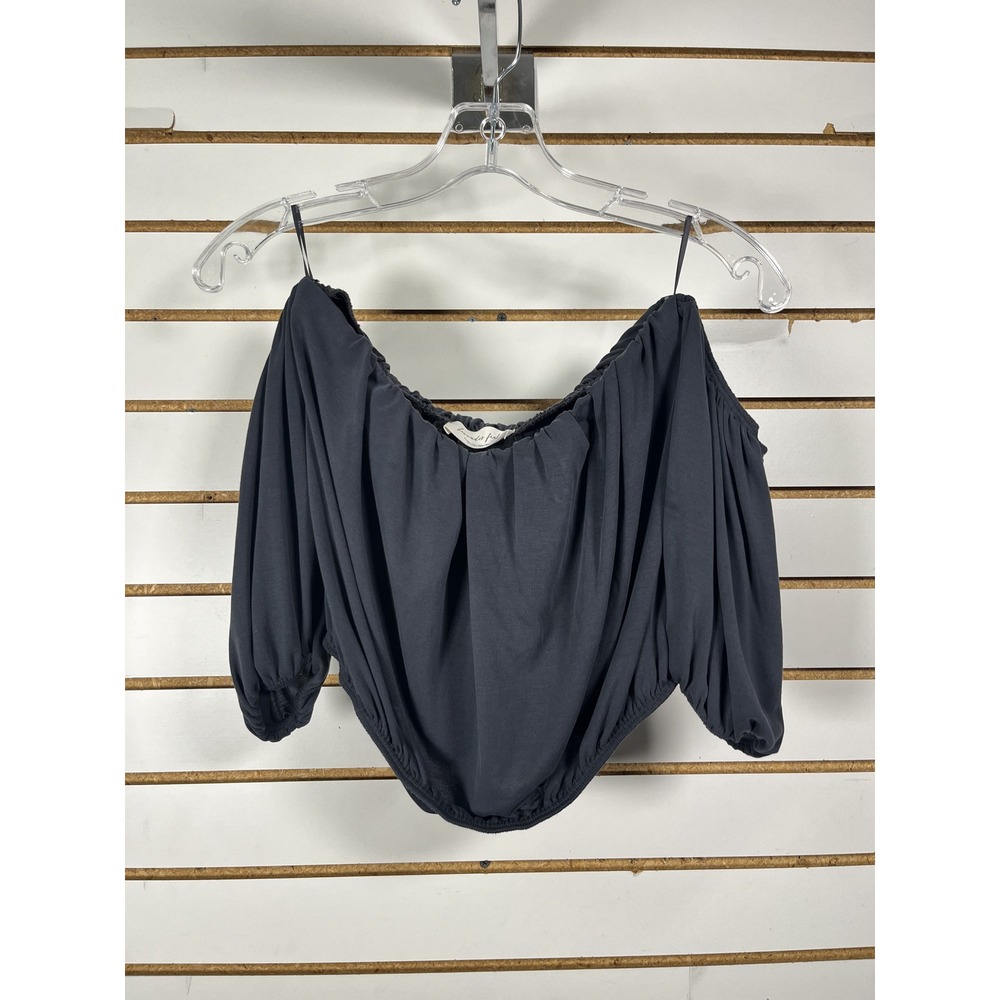 Lavender Field Black Off Shoulder Ruffle Crop Top Bardot Puff Sleeve